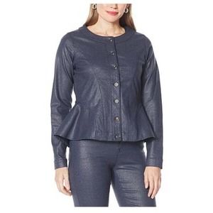 DG2 Diane Gilman Women’s XL Sparkle Denim Collarless Peplum Jacket Navy